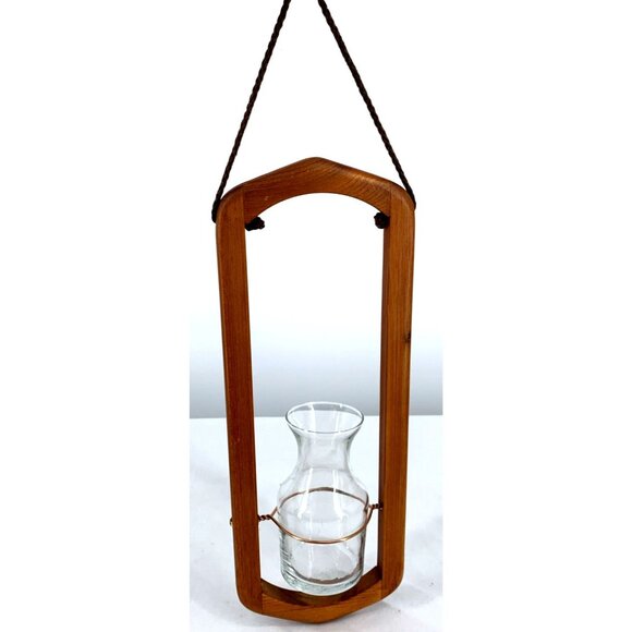 Wood and Glass Terrarium Starter Hanging Vase Plants Succulent Cactus 14" - Picture 5 of 10